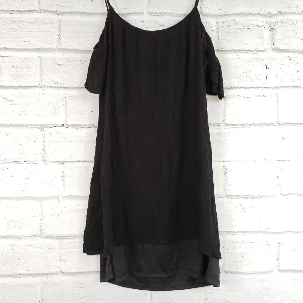 One clothing black cold shoulder mini dress shirt